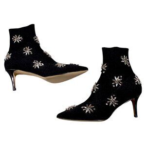 Neiman Marcus NM Boots Womens 9 Black Sock Stretch Knit Rhinestone Party Glam